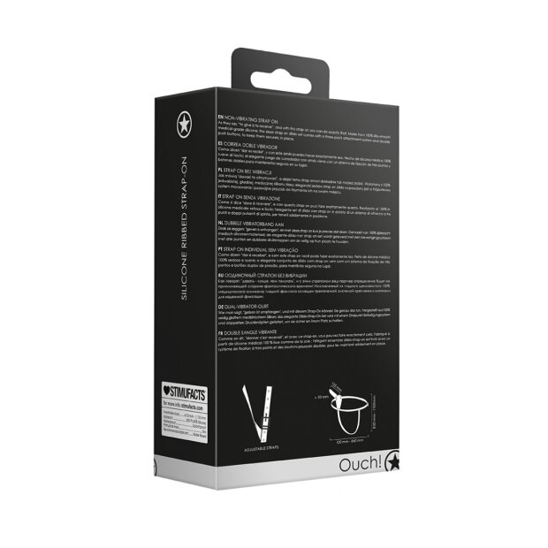 Shots Ribbed Silicone Strap-On Dildo Black