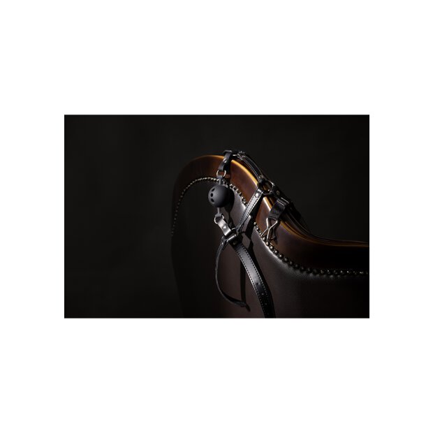 Shots head harness with breathable ball gag and nose hook black