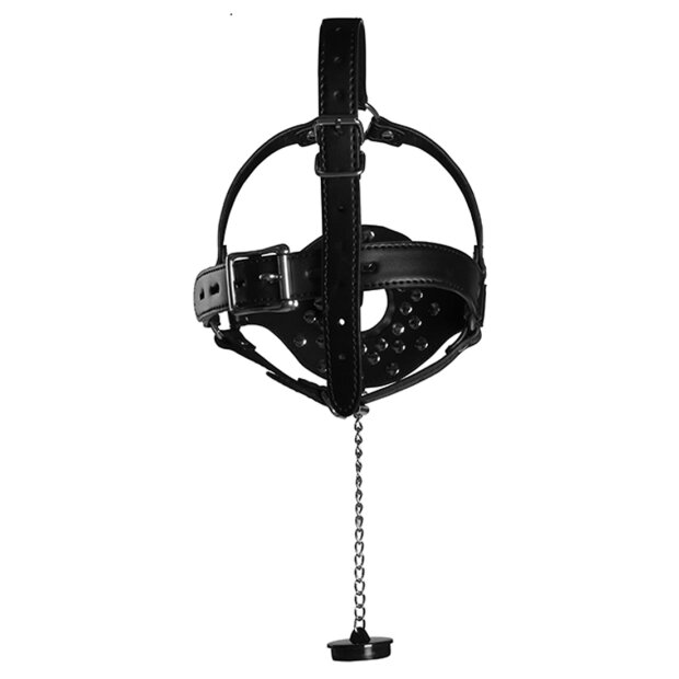Shots head harness with open mouth gag and stopper black