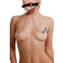 Shots silicone bite gag with nipple clamps black