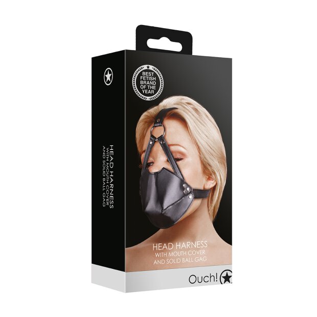 Shots head harness with mouth mask and integrated ball gag black