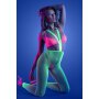 3pc Set - Bralette, G-string and Suspender Stockings - Neon Green - Queen Size