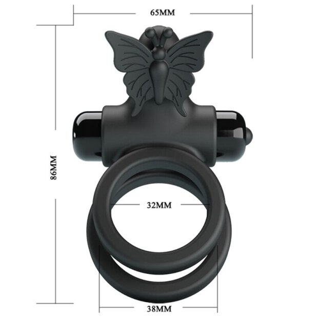 Pretty Love Double ring penis vibrator butterfly black