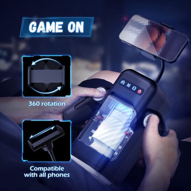 GAME CUP - Vibrations-Masturbator mit Heizfunktion und Handyhalterung in schwarz