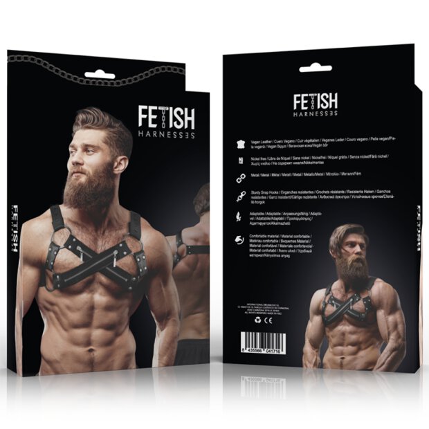 Fetish Submissive Attitude - Bulldog Crossed Chest Harness Adjustable Neoprene With Zippers Men OS
