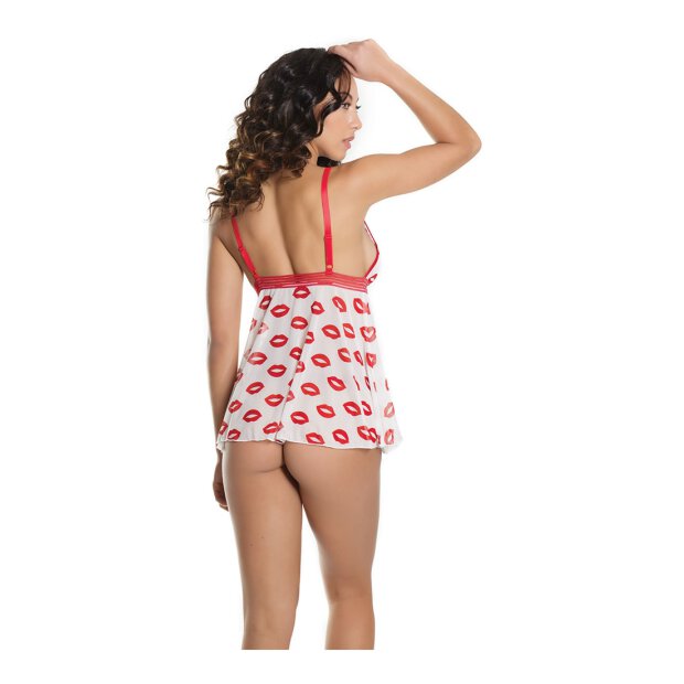 Lip Print Babydoll & Thong White Onesize - Queensize
