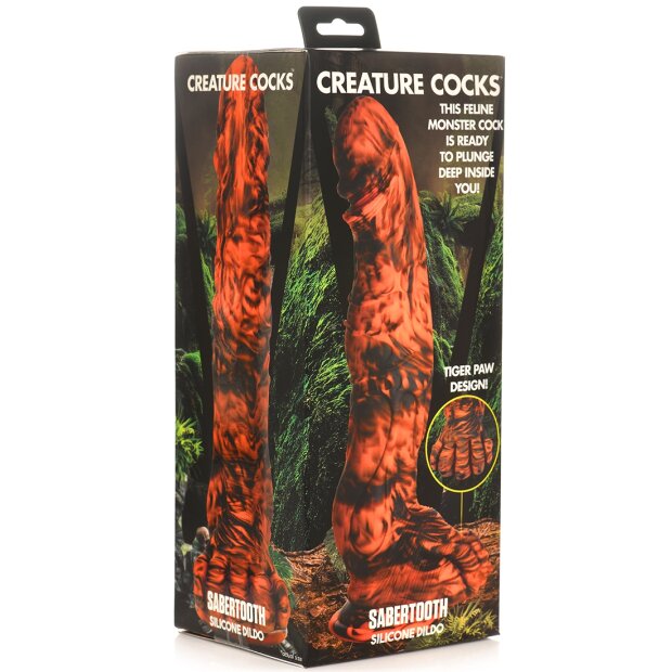 XR Brands Godemiché tigre à dents de sabre orange noir