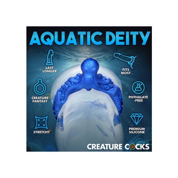 XR Brands Poseidons Octo Anneau pénien en silicone bleu