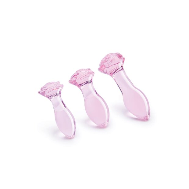 Dream Toys Rose Glass Anal Plugs Training Set pink