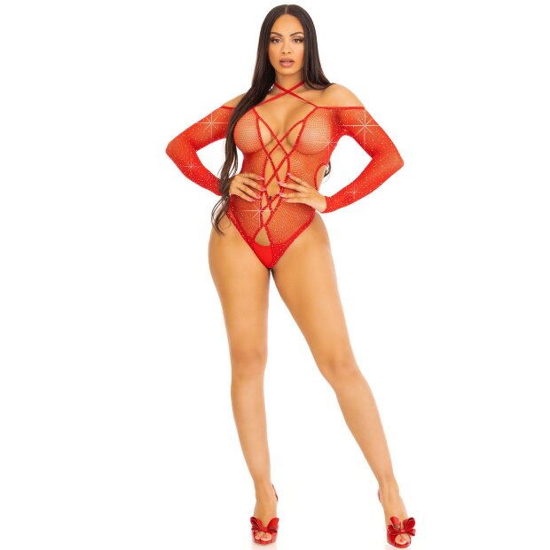 Leg Avenue Crotchless Teddy mit Halfter rot O/S