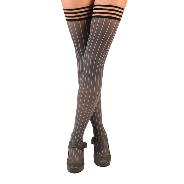 Kixies Annabelle halterlose Strümpfe gestreift grau S - XL