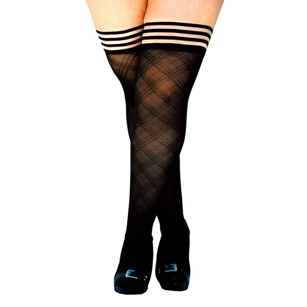 Kixies Tiffany hold-up stockings check pattern transparent black S