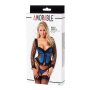 Amorable by Rimba Corset with Underwire, G-string and Stockings S/M Black/Blue