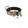 Rimba Leder Halsband mit Vorhängeschloss Silber Schwarz