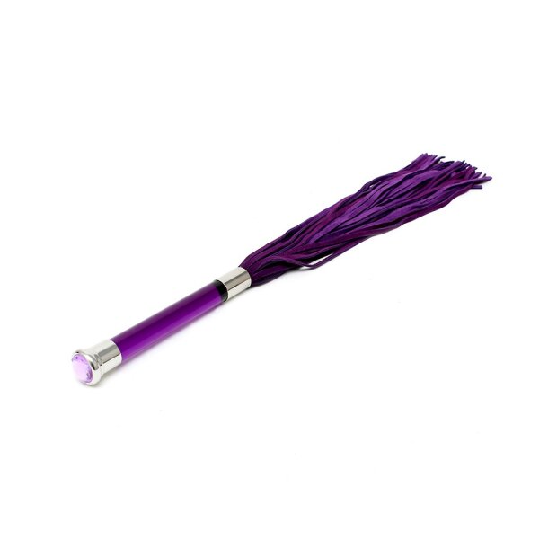 Rimba Flogger en suédine avec poignée en verre Violet Argent 58 cm