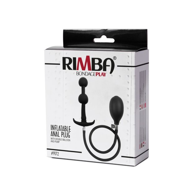 Rimba Latex Play - Inflatable Anal Plug with Double Balloon and Pump - Black
