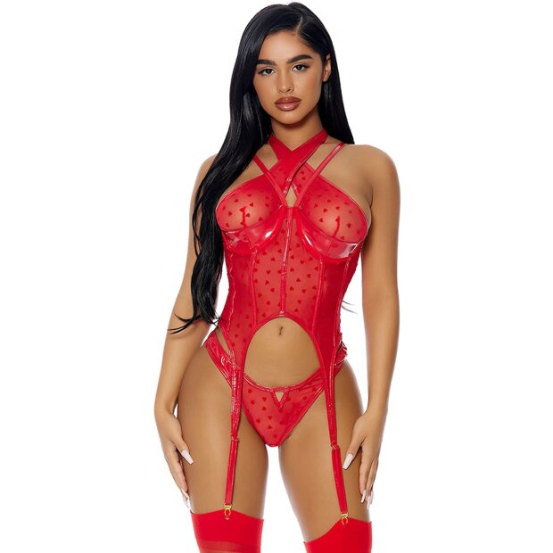 Forplay Steal Your Heart lingerie set with little hearts red S