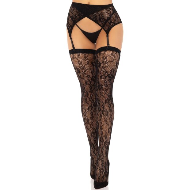 Leg Avenue Lace thigh highs & garterbelt noir O/S
