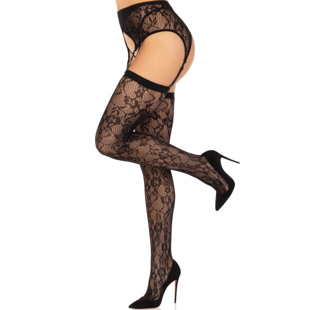 Leg Avenue Lace thigh highs & garterbelt noir O/S