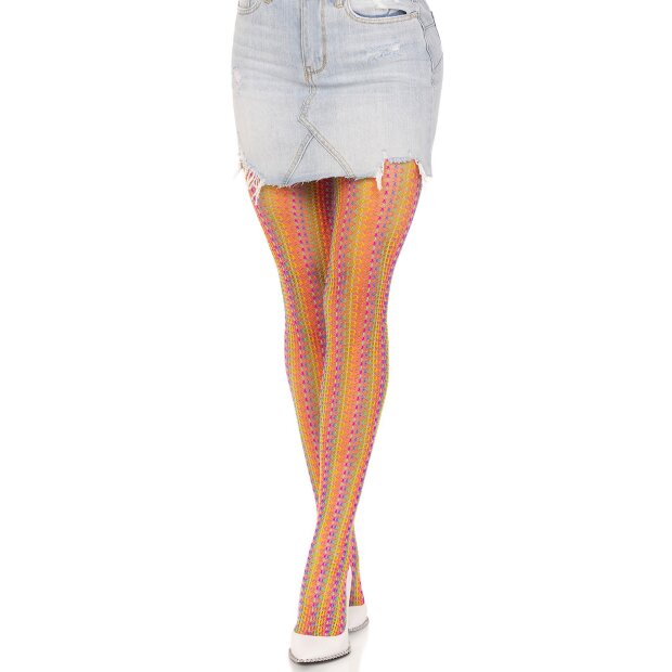 Rainbow crochet net tights O/S multicolor