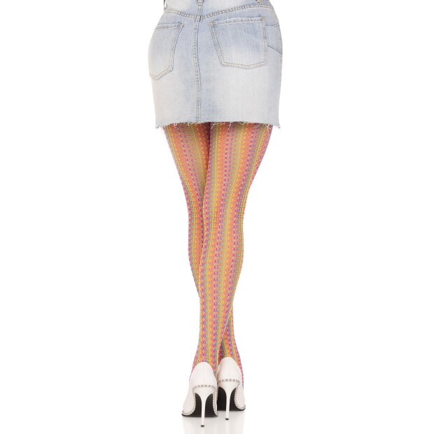 Rainbow crochet net tights O/S multicolor