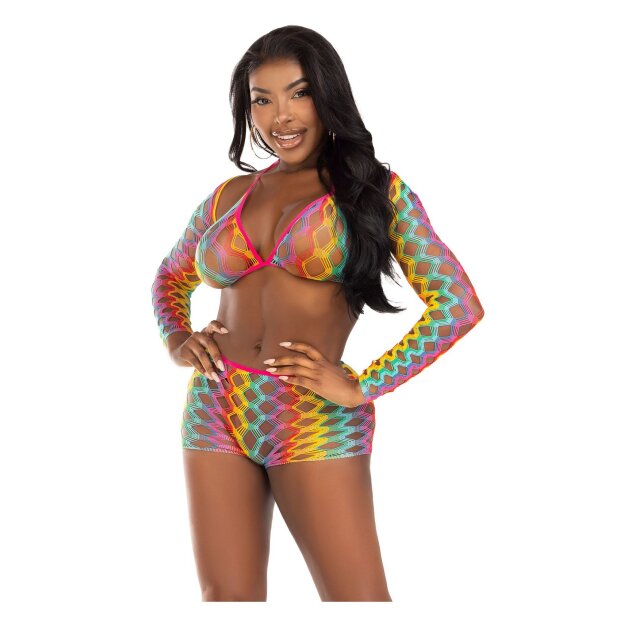 Leg Avenue Rainbow top, shrug & shorts O/S