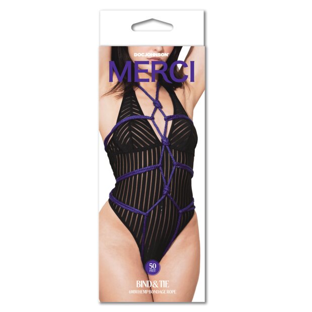 Doc Johnson Bind and Tie 6 mm Hemp Bondage Rope 50 ft - Violet