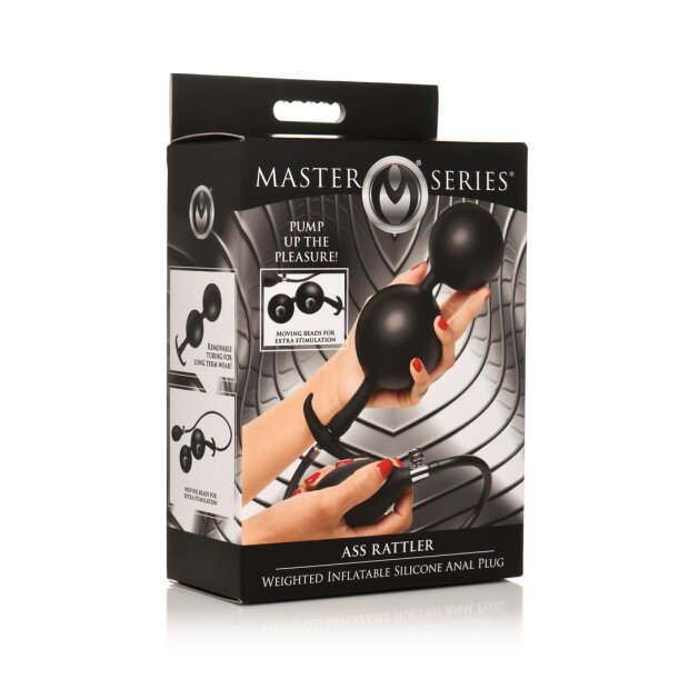 XR Brands Ass Rattler - Weighted Inflatable Silicone Anal Plug - Black