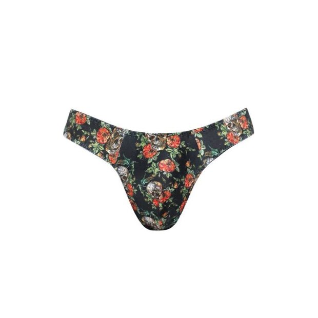 ANAIS Men Power thong with red roses and skulls black S