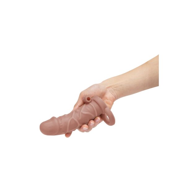 Size Up Silicone Vibrating Realistic Penis Extender With Ball Loop Tan