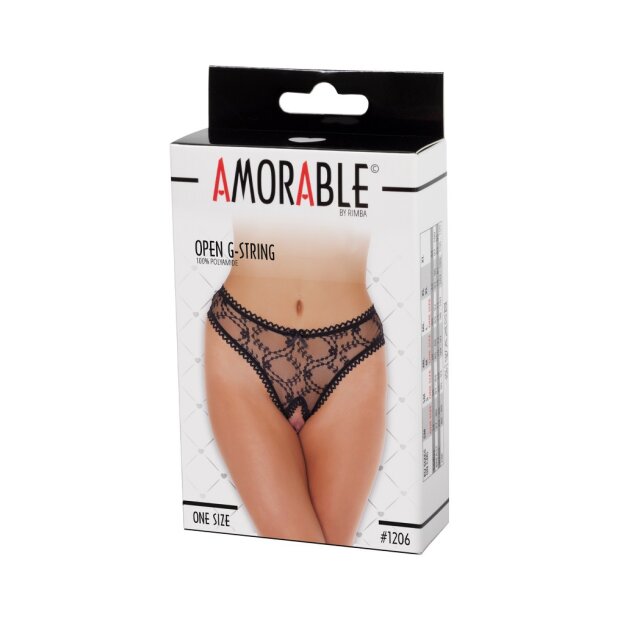 Amorable String Transparent à entrejambe ouvert Noir One Size
