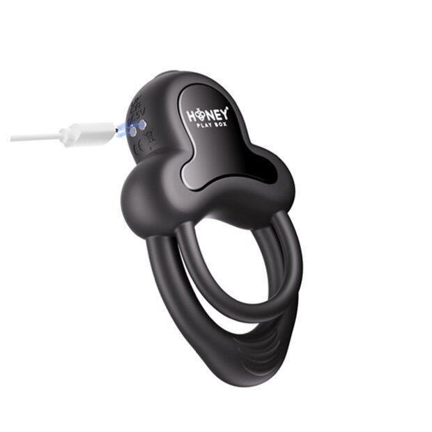 HoneyPlayBox - Anello-App-Controlled Vibrating Double Cock Ring with Clitoral Stimulator Black