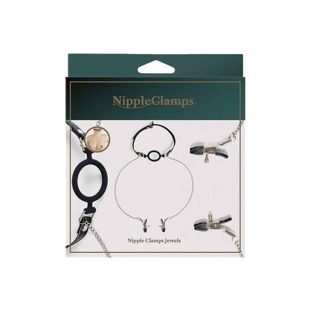 Virgite Nipple Clamps with Ring Gag Model 35 Black Silver 2 Pieces