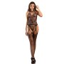 SUBBLIME Fishnet Crotchless Bodystocking With Floral Details And Black Halter Neck One Size