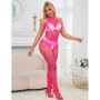 SUBBLIME Fishnet And Lace Crotchless Bodystocking With High Neck Pink One Size