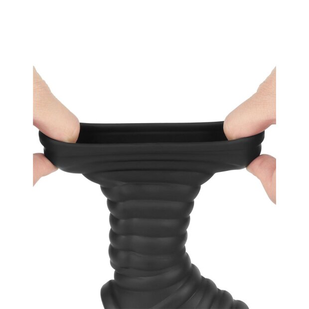 LoveToy Wave Knights Ring Vibrating Penis And Scrotum Sleeve (Ø 2.8 cm) Black