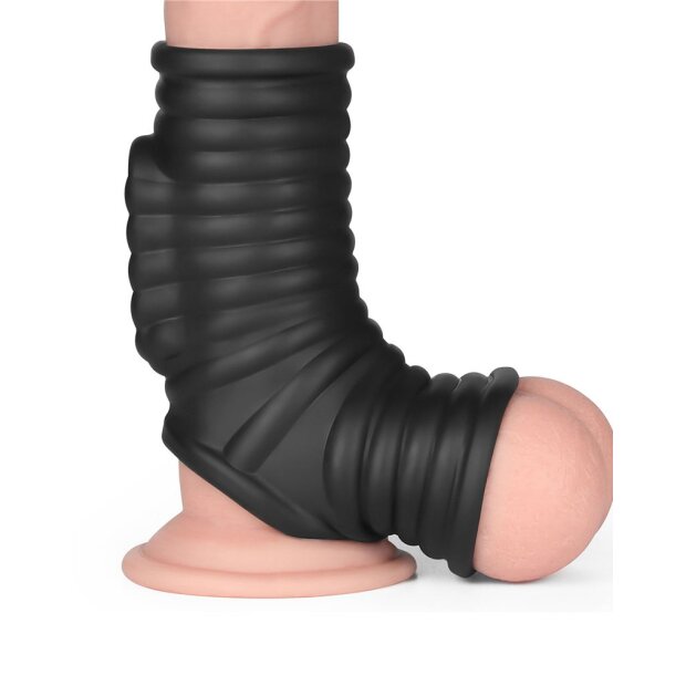 LoveToy Wave Knights Ring Vibrating Penis And Scrotum Sleeve (Ø 2.8 cm) Black