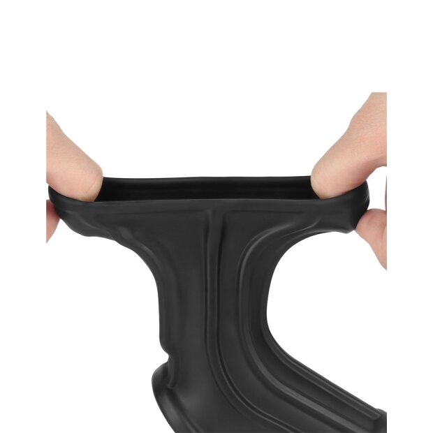 LoveToy Ridge Knights Ring Vibrating Penis And Scrotum Sleeve (Ø 2.8 cm) Black