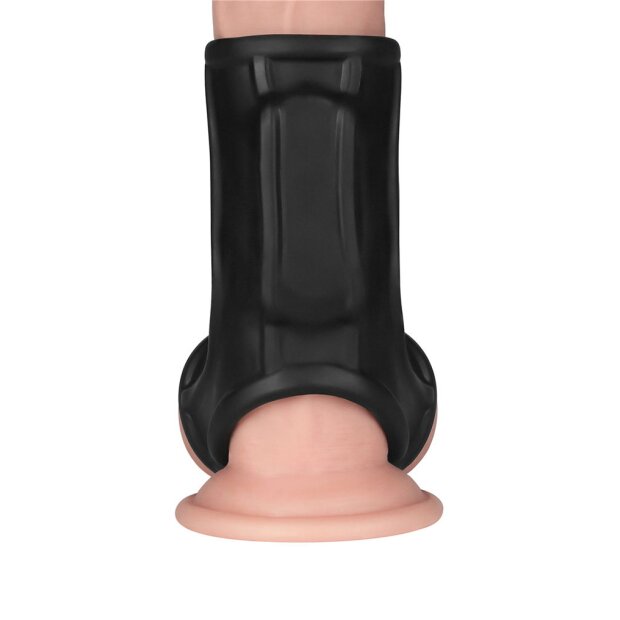 LoveToy Ridge Knights Ring Vibrating Penis And Scrotum Sleeve (Ø 2.8 cm) Black
