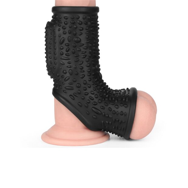 LoveToy Drip Knights Ring Vibrating Penis And Scrotum Sleeve (Ø 2.8 cm) Black