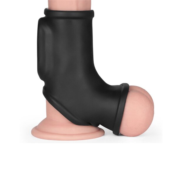 LoveToy Silk Knights Ring Vibrating Penis And Scrotum Sleeve (Ø 2.8 cm) - Black