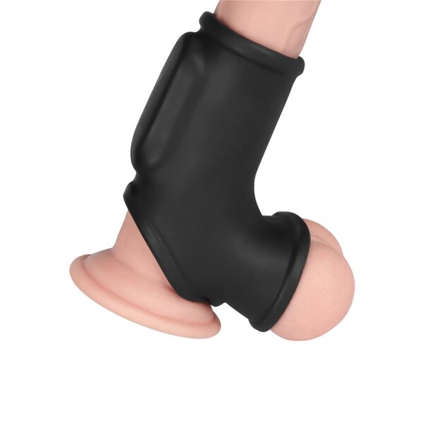 LoveToy Silk Knights Ring Vibrating Penis And Scrotum Sleeve (Ø 2.8 cm) - Black