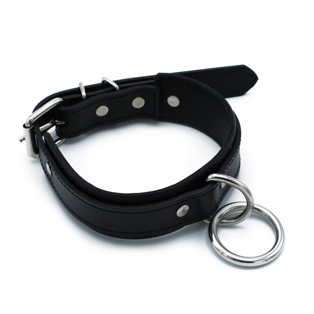 Kiotos Lederhalsband mit O-Ring Schwarz
