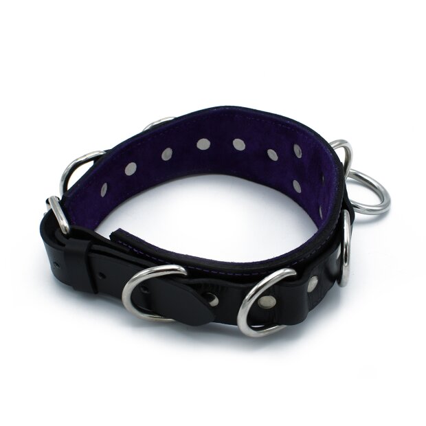 Kiotos Lederhalsband mit Multi D-Ringen Schwarz