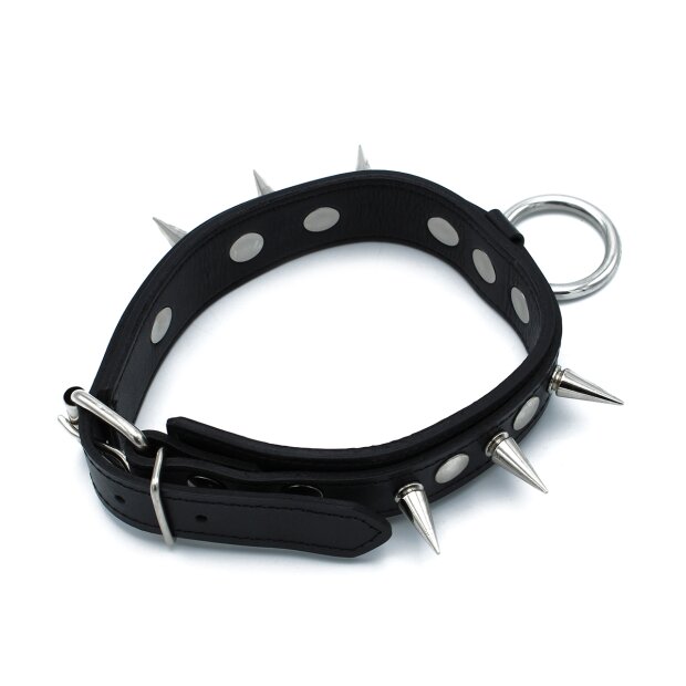 Kiotos Collier en Cuir avec Pointes et Anneau en O Noir