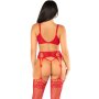 LEG AVENUE Bra + Thong + Stockings Red One Size