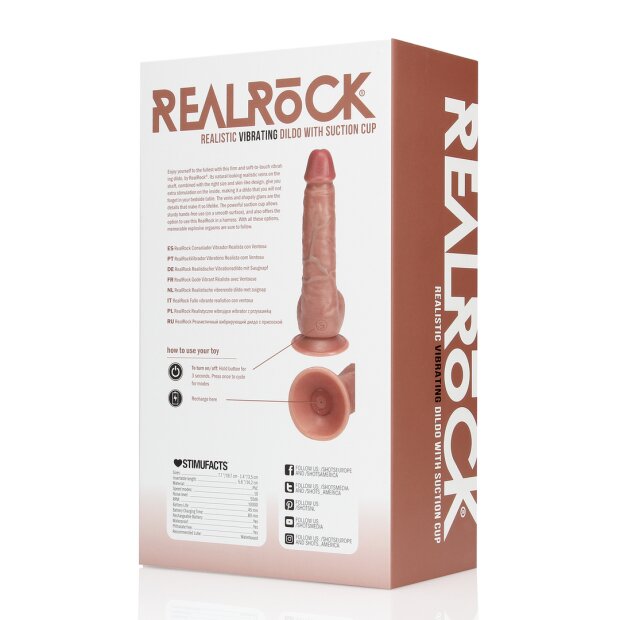 RealRock Vibrating Regular Straight Cock with Balls - 7 / 18 cm - Tan