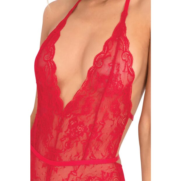 Spank Me Strap-Back Lace Teddy Red S/M - M/L