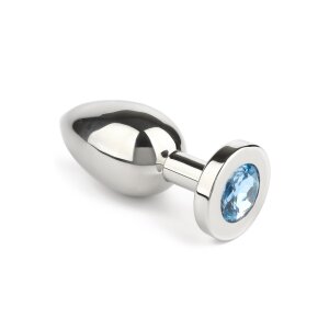 Mr. Steel Jewled Butt Plug Medium Aqua 3 cm