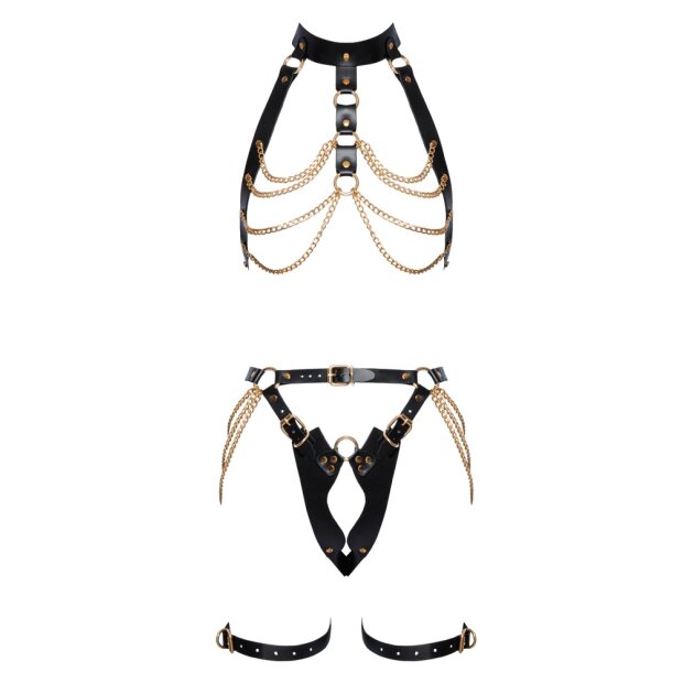 ZADO Leder Harness Set Schwarz/Metall S/M - L/XL